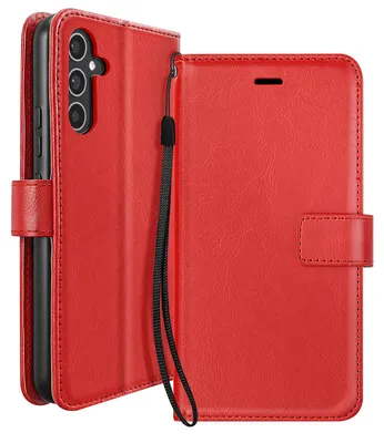 Immagine prodotto di Mayaxess, custodia portafoglio per Samsung Galaxy A34 5G con laccetto e funzione stand, colore rosso