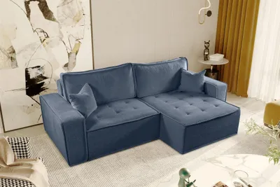 Produktbild von Ecksofa Schlafsofa FLOSI Stoff Raven Blau Ottomane Rechts