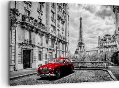 Produktbild von Bild auf Leinwand - Leinwandbild - Auto Eiffle Straße Gebäude - 120x80cm - Wand Bild - Wanddeko - Leinwanddruck - Bilder - Kunstdruck - Wanddekoration - Leinwand bilder - Wandkunst - AA120x80-3214