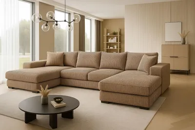 Produktbild von Ecksofa VIENA 328x182 cm mit Schlaffunktion, Bonellfederkern und Bettkasten, Farbe Creme
