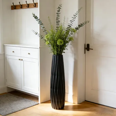 Keramik-Bodenvase, schwarz, 71 cm, für Pampasgras