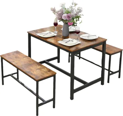 Zdjęcie produktu dla Zestaw mebli do jadalni składający się z dwóch elementów – sofa i ławka kuchenna – solidna konstrukcja żelazna – wymiary: 108 x 32,5 x 50 cm