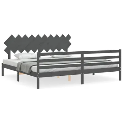 Produktbild von Massivholzbett mit Kopfteil Grau 200x200 cm