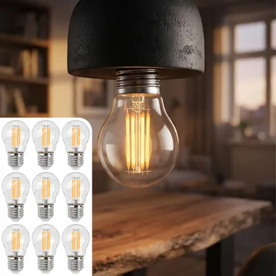 Produktbild von 9er-Set LED Filament Lampe G45 E27 4W 400lm Warmweiss 2500K Vintage Glühbirne Retro Glühlampe Dimmbar Warmes Licht Kugelform Edison Tropfenlampe
