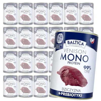 Produktbild von Baltica Monoprotein Hirschfleisch Präbiotika 24x400g Hypoallergenes getreidefreies Nassfutter für Hunde