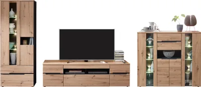 Produktbild von Moderne TV Wohnwand MANRESA-36 in Artisan Eiche Nb. mit Graphit, B/H/T: ca. 452/197/47 cm