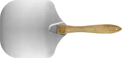 Productafbeelding van Pizzaschep van roestvrij staal, vierkant, 64 x 30 cm, met houten handvat, voor gebruik in de keuken