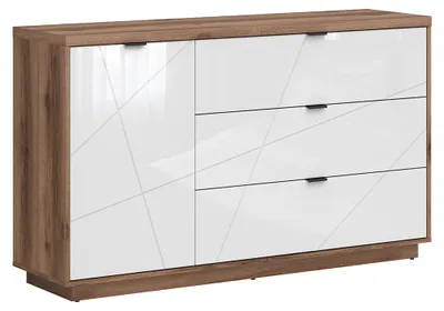 Produktbild von Buffet Sven mit 3 Schubladen und 1 Tür, Weiß und Holzoptik, 156cm