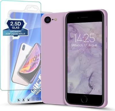 Produktbild von Hülle für Apple iPhone 7 / 8 / SE 2020 mit 9H Displayglas Displayschutz Plus Case Cover Bumper Silikon Softgrip Schutzhülle Farbe: Lila