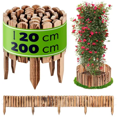 Produktbild von KADAX Beeteinfassung aus Holz, 200 x 20 cm, Holzzaun für Blumenbeet & Gemüsebeet, flexible Beetumrandung, dekorative Garten Zaun, Rasenkante in Braun