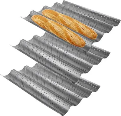 Produktbild von Famanu Baguetteform 3 Stück, für 4 Baguettes, aus Kohlenstoffstahl, mit Antihaftbeschichtung, 38 x 32 cm, schwarz