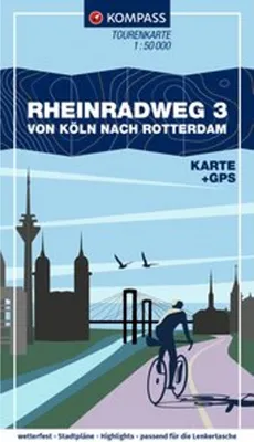 Zdjęcie produktu dla KOMPASS Cycle Tour Map Rhine Cycle Route 3, od Kolonii do Rotterdamu 1:50 000