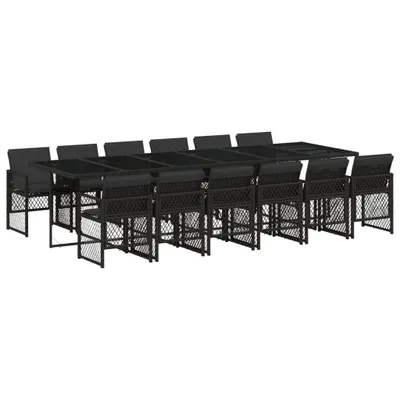 Produktbild von vidaXL 13-tlg. Garten-Essgruppe mit Kissen Schwarz Poly Rattan