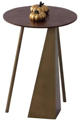 Immagine prodotto di Moderno tavolino con piano rotondo in legno e struttura in metallo