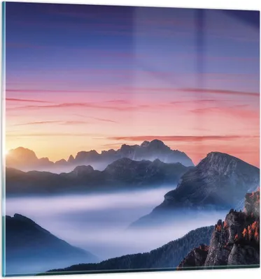 Produktbild von Bilder auf glas - Einteilig - Westen Sonne Berge - 60x60cm - Glasbilder - Wandbilder - Bilder - zum Aufhängen bereit - Wanddekoration aus Glas - Glas Bilder - Wandbild auf Glas - GAC60x60-4525