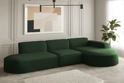 Produktbild von Ecksofa Designersofa PALMA in Stoff Opera Velvet Grün Ottomane Rechts