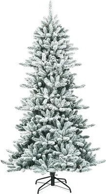 Produktbild von GOPLUS 210cm Künstlicher Weihnachtsbaum, Christbaum mit Schnee, 1108 Zweige, 38 Tannenzapfen & Metallständer, 3-Teile Design, Grün+Weiß