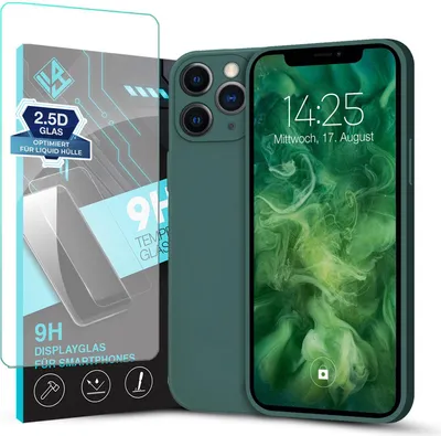 Produktbild von Hülle für Apple iPhone 11 Pro Max mit 9H Displayglas Displayschutz Plus Case Cover Bumper Silikon Softgrip Schutzhülle Farbe: Grün