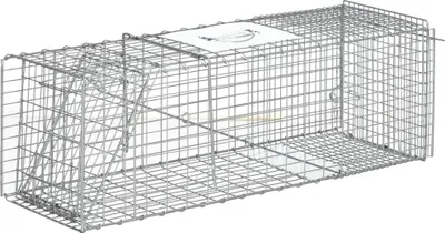 Image de Piège pour animaux - Cage vivante - Pliable - 93×31×34,5 cm - Avec porte et poignée - Argenté