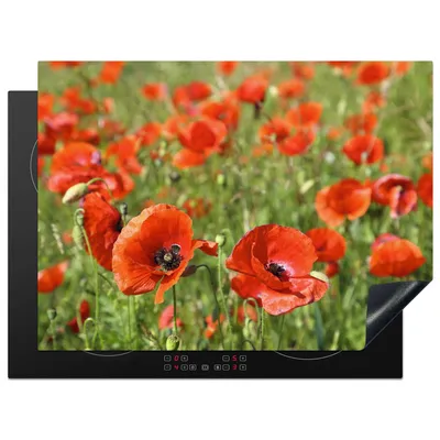 Produktbild von KitchenYeah© Herdabdeckplatte Blumen - Mohnblumen - Rot - Grün , 71x52cm, Küche Deko, Glaskeramikkochfeld Herdabdeckung, Abdeckplatte fùr Kochfeld
