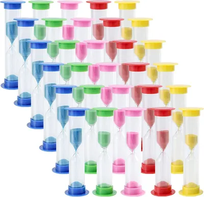 Produktbild von Set mit 30 Sanduhren (2 Minuten), 5 Farben, Kunststoff-Sanduhren für Zuhause und Büro, Gelb, Rot, Blau, Grün, Rosa