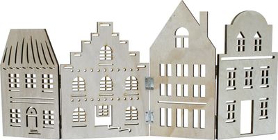 Deko Häuserzeile aus Holz natur - 52 x 24 cm - Weihnachtsdorf Silhouette klappbar - Weihnachtsdeko Tischdeko für Weihnachten Weihnachtsstadt Skyline
