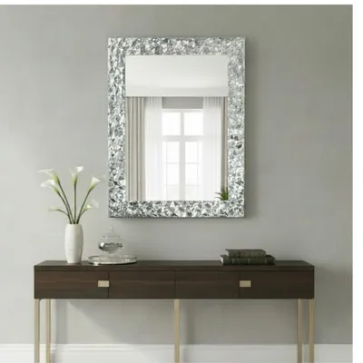 Immagine prodotto di MO.WA Specchio Specchio da parete Rettangolare argento 72x95 Specchio rettangolare Foglia d'argento Cornice in legno Specchio da appendere Specchio decorativo Moderno