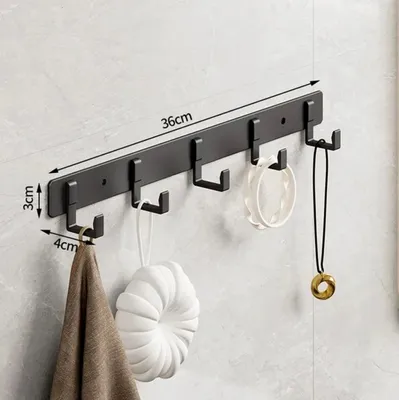 Produktbild von EDIBAZZAR | Kleiderstange mit 5 Haken, stabil, zur Wandmontage, schwarz, Loft