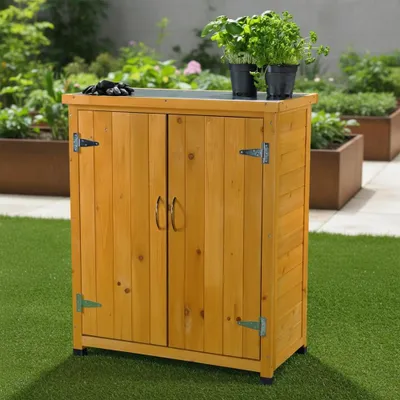 Produktbild von Gartenschrank Braun Holz mit 2 Türen & Regalen wetterfest