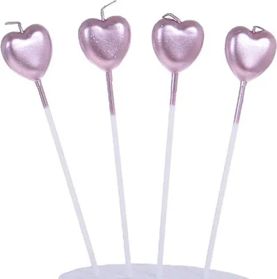 Image de Bougies pour gâteau CŒUR ROSE ET OR 4 pièces