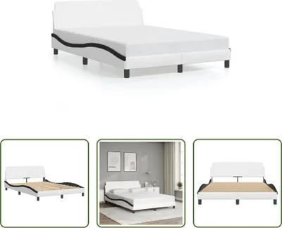 Produktbild von The Living Store Bettgestell mit Kopfteil Weiß und Schwarz 120x200 cm Kunstleder