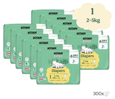 Produktbild von Moomin Baby - Öko-Windeln – Größe 1 – 2 bis 5 kg – Monatspackung mit 300 Stück