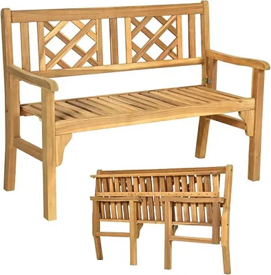 Imagen del producto de Banco de jardín plegable de madera de acacia, para 2 personas, con capacidad de hasta 320 kg