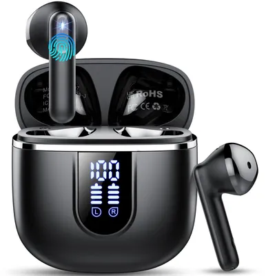Zdjęcie produktu dla Bezprzewodowe słuchawki Bluetooth, 40 godzin pracy, słuchawki douszne HiFi stereo, kolor: czarny