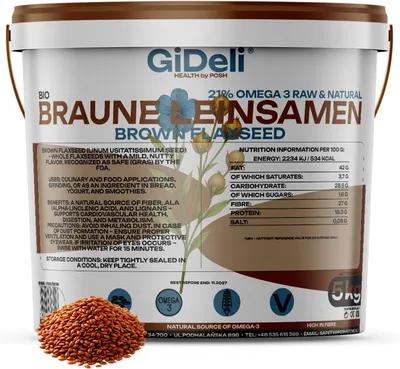 Immagine prodotto di Semi di lino marroni 5 kg, interi, vegani, naturali, ricchi di fibre, per la panificazione, GiDeli