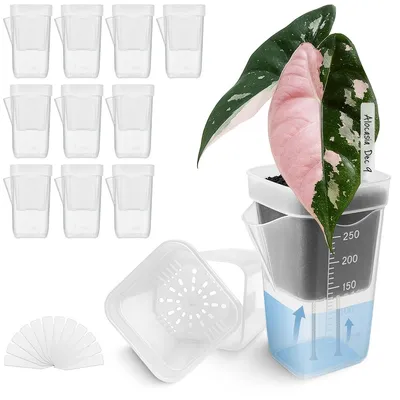 Produktbild von 12 Stück Anzuchttöpfe Transparent mit Etikett, Anzuchttöpfe, Blumentopf Plastik Quadrat Setzlinge Anzucht Töpfe Pflanzgefäße für die Pflanzenaufzucht