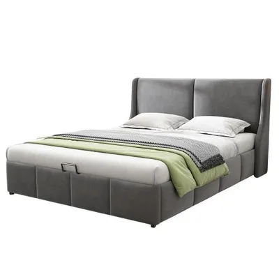 Produktbild von Polsterbett mit Lattenrost und Bettkasten, 140x200 cm, Doppelbett, gepolsterter Kopfteil mit seitlichen Ohren, Bezug aus Samt