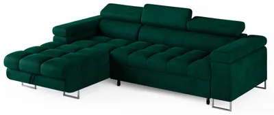Produktbild von ECKSOFA CLOUD Links Dunkelgrün L-Form Velours-Stoff mit Schlaffunktion und Bettkasten
