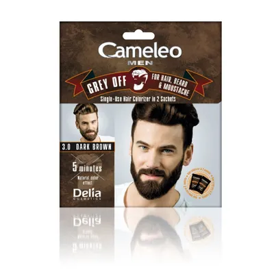 Obrázok produktu pre Cameleo Men Grey Off Farba do włosów i brody w saszetce 3.0 Ciemny Brąz, 2x15ml