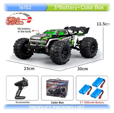 Produktbild von Teeggi 16102 RC-Auto 1:16, 50 km/h, Allrad Monstertruck mit 3 Akkus, ab 14 Jahren, Grün