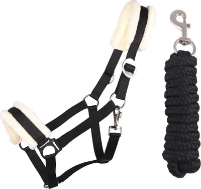 Produktbild von Halfter-Set mit Kunstfell Halfter und Führstrick ARBO-INOX® Farbe - Schwarz Größe - Mini Shetty