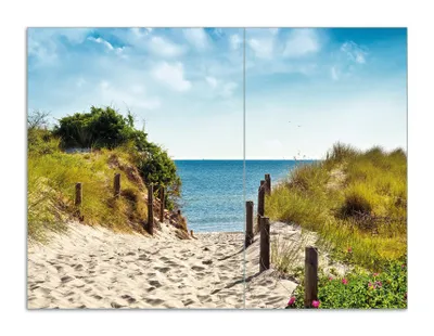 Produktbild von Wallario Herdabdeckplatte aus Glas, Größe 70 x 52 cm 2-teilig, Motiv Auf dem Sandweg zum Strand