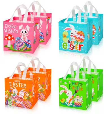Immagine prodotto di SULOLI, 8 sacchetti regalo per Pasqua, ideali per la caccia alle uova, sacchetti a forma di coniglio, in tessuto non tessuto, perfetti per feste di Pasqua, per confezionare regali, uova e dolcetti (20 x 15 x 20 cm)