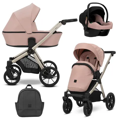 Produktbild von Kunert Brav 3-in-1 Kombikinderwagen Pink mit Babyschale, Champagner-Rahmen