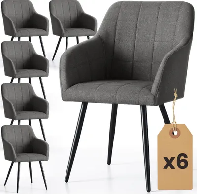 Produktbild von 6er Set Polsterstühle mit quadratischen Ziernähten LUXANO Anthrazit mit schwarzen Beinen Lumos Stoff