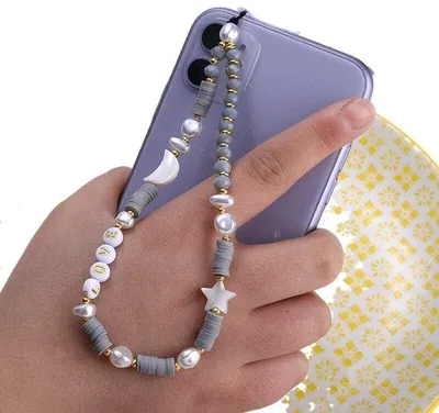 Produktbild von Handgefertigte Telefonschmuckkette - Farbenfroh - Handyhalter - Handyband - Mobiltelefonanhänger - Perlenkette - Aus Polymeerkunststoff und Acryl gefertigt