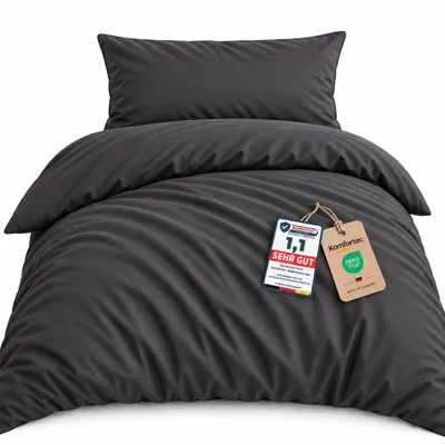 Produktbild von Komfortec Premium Bettwäsche 155x220 cm Bettbezug + 40x80 cm Kissenbezüge, gebürstet 100% Polyester-Mikrofaser 120 g/m², 2 teiliges, Anthrazit