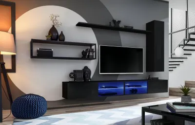Produktbild von Wohnwand Schwarz Wohnzimmermöbel Wandschrank Wand Regale Luxus Set Neu