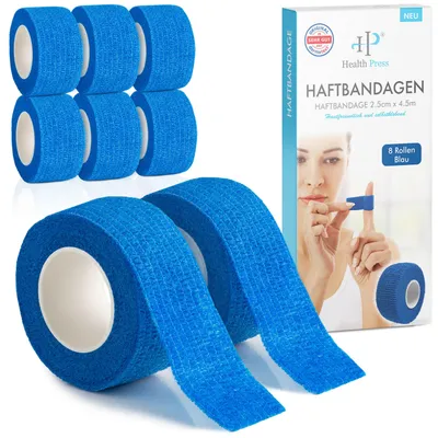 Produktbild von Health Press® Fingerpflaster Selbsthaftend 8x Rolle (2,5cm x 4,5m) – selbstklebender elastischer Verband wasserfest – Staub-, Fett- & Schmutzabweisend