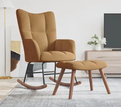 Produktbild von Cloris Designermöbel Schaukelstuhl mit Hocker Samt Braun 2024 Neu